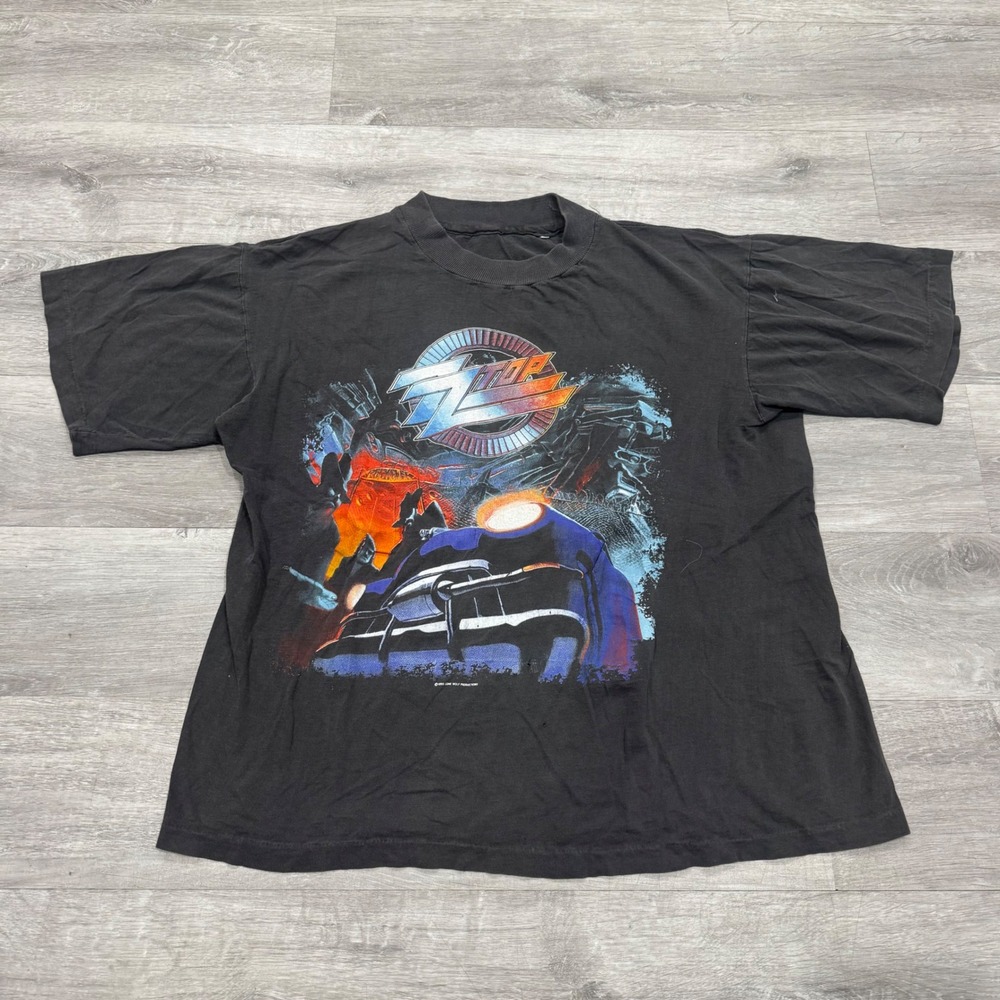 Vintage 1990 ZZ Top Recycler World Tour T-Shirt Black Rock Band Concert Tee